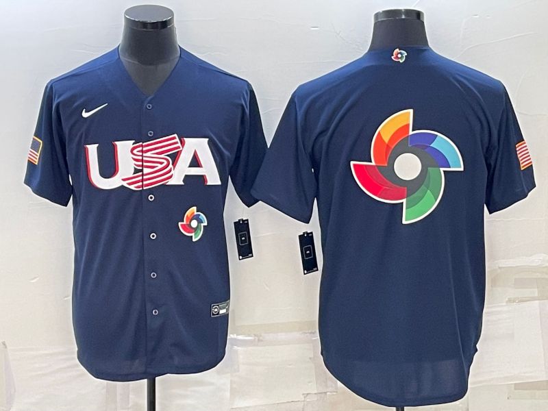 Men 2023 World Cub USA Blank Blue Nike MLB Jersey5